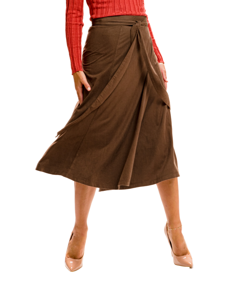 ANKLE LENGTH SUEDE BROWN SKIRT | Claudia D'Armiento.