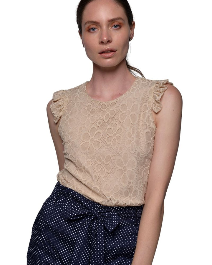 BEIGE LACE LINED TOP | Claudia D'Armiento.