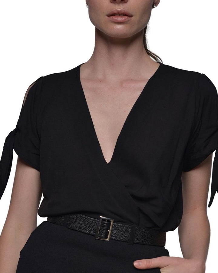 BLACK TOP WITH COLD SHOULDER AND TIES | Claudia D'Armiento.