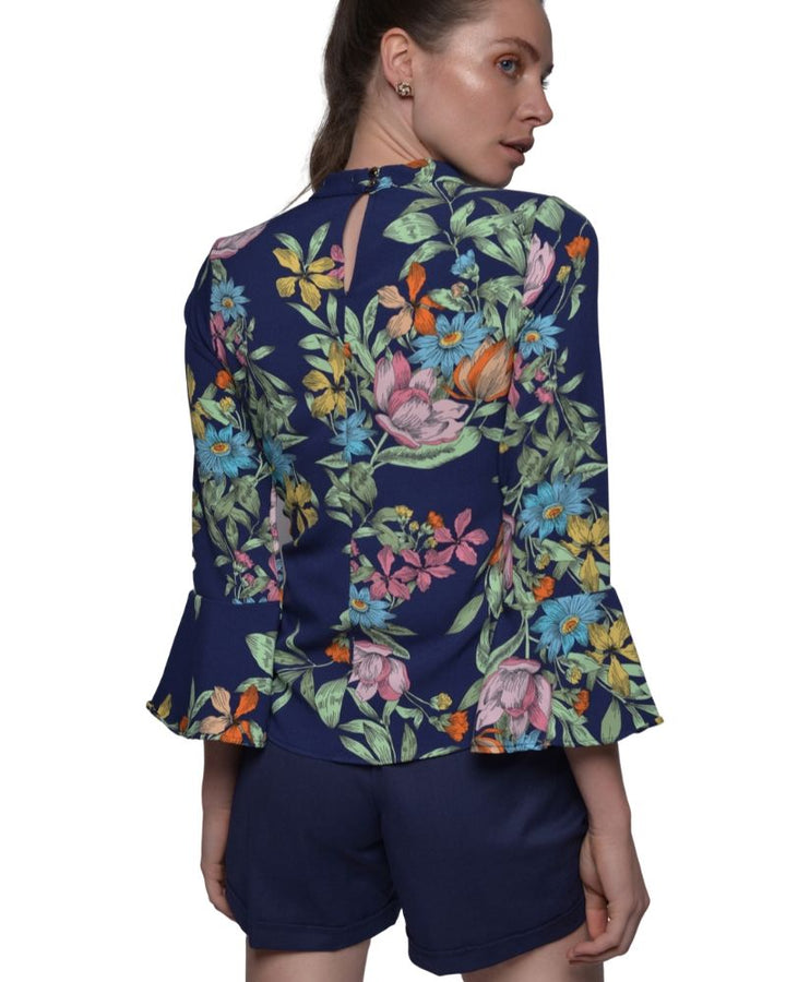 FLORAL TOP  3/4 SLEEVES WITH CHOKER NECKLINE | Claudia D'Armiento.