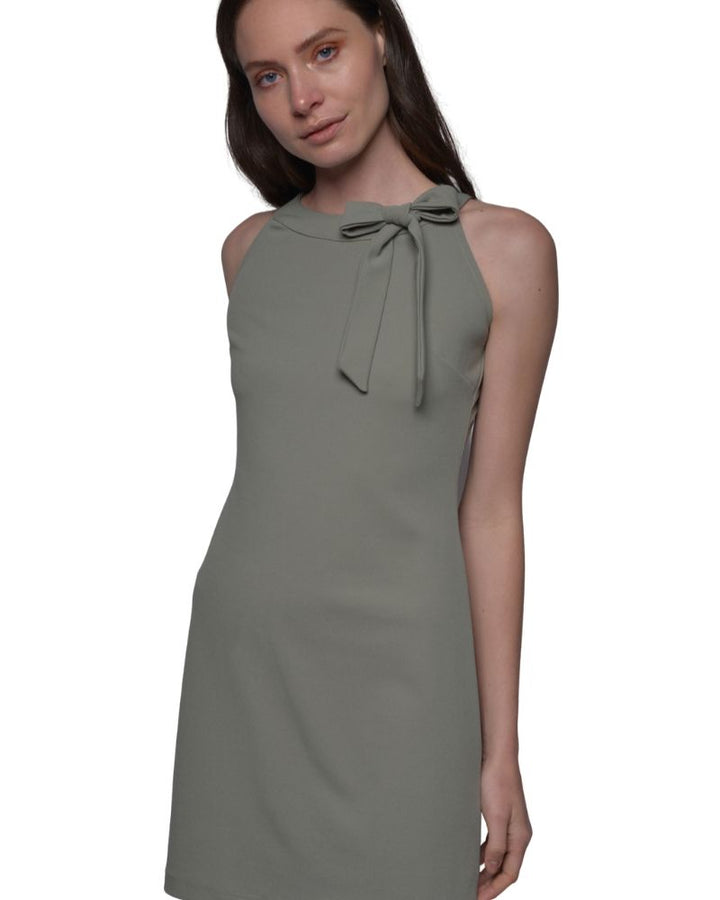 GREEN HALTER DRESS WITH RIBBON ON THE SHOULDER | Claudia D'Armiento.