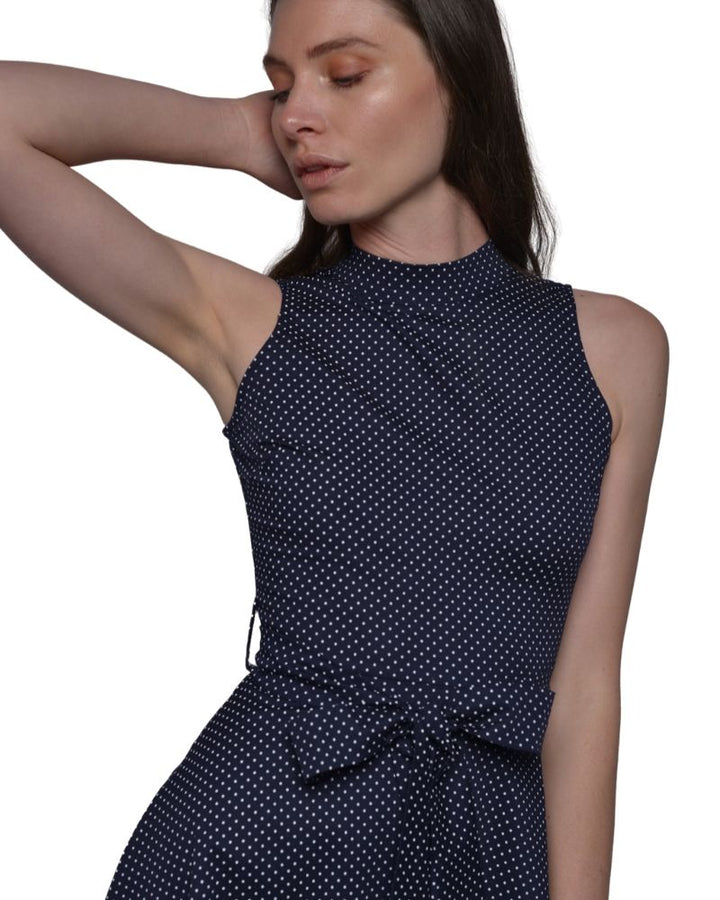 BLUE DRESS SLEEVELESS WITH DOTS | Claudia D'Armiento.