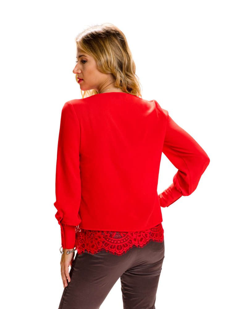 RED V-NECK LACE TOP | Claudia D'Armiento.