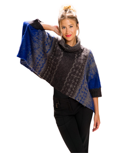 GRAY COBALT SWEATER PONCHO | Claudia D'Armiento.