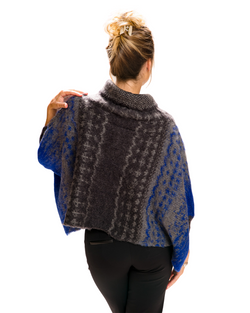 GRAY COBALT SWEATER PONCHO | Claudia D'Armiento.