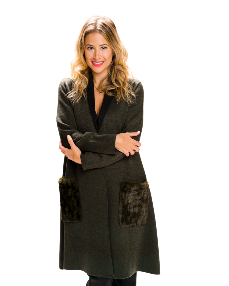 GREEN SWEATER CARDIGAN WITH CHEETAH FLUFFY POCKETS | claudia-darmiento GREEN SWEATER CARDIGAN WITH CHEETAH FLUFFY POCKETS | claudia-darmiento
