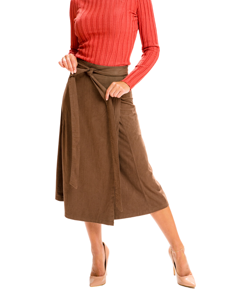 ANKLE LENGTH SUEDE BROWN SKIRT | Claudia D'Armiento.