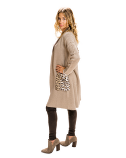 BEIGE OPEN CARDIGAN CHEETAH PRINT POCKETS | Claudia D'Armiento.