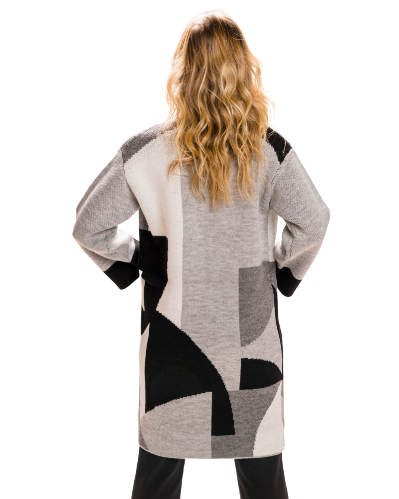 BLACK/GRAY/WHITE COLOR BLOCK OPEN CARDIGAN | Claudia D'Armiento.