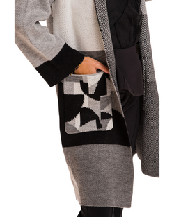 BLACK/GRAY/WHITE COLOR BLOCK OPEN CARDIGAN | Claudia D'Armiento.