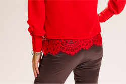 RED V-NECK LACE TOP | Claudia D'Armiento.