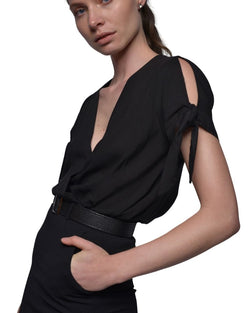 BLACK TOP WITH COLD SHOULDER AND TIES | Claudia D'Armiento.