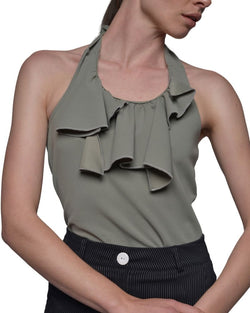 GREEN RUFFLED HALTER TOP | Claudia D'Armiento.