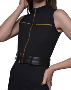 BLACK SLEEVELESS DRESS WITH BELT | Claudia D'Armiento.