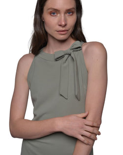 GREEN HALTER DRESS WITH RIBBON ON THE SHOULDER | Claudia D'Armiento.